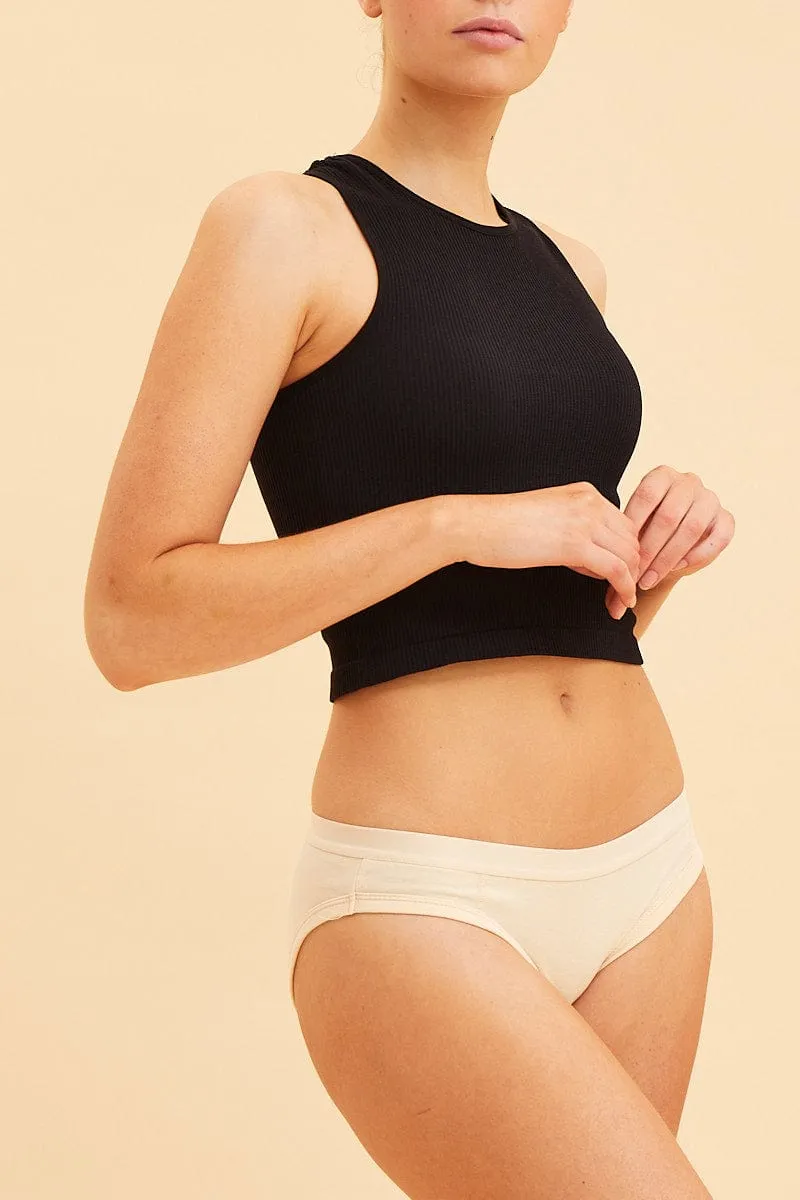 Beige High Waisted Bikini Brief Cotton Stretch