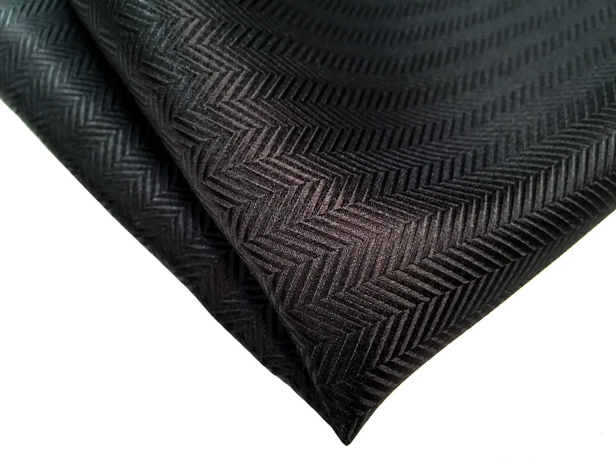 Black Herringbone Silk Pocket Square