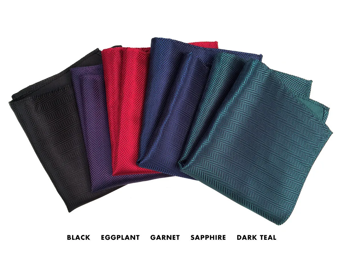 Black Herringbone Silk Pocket Square