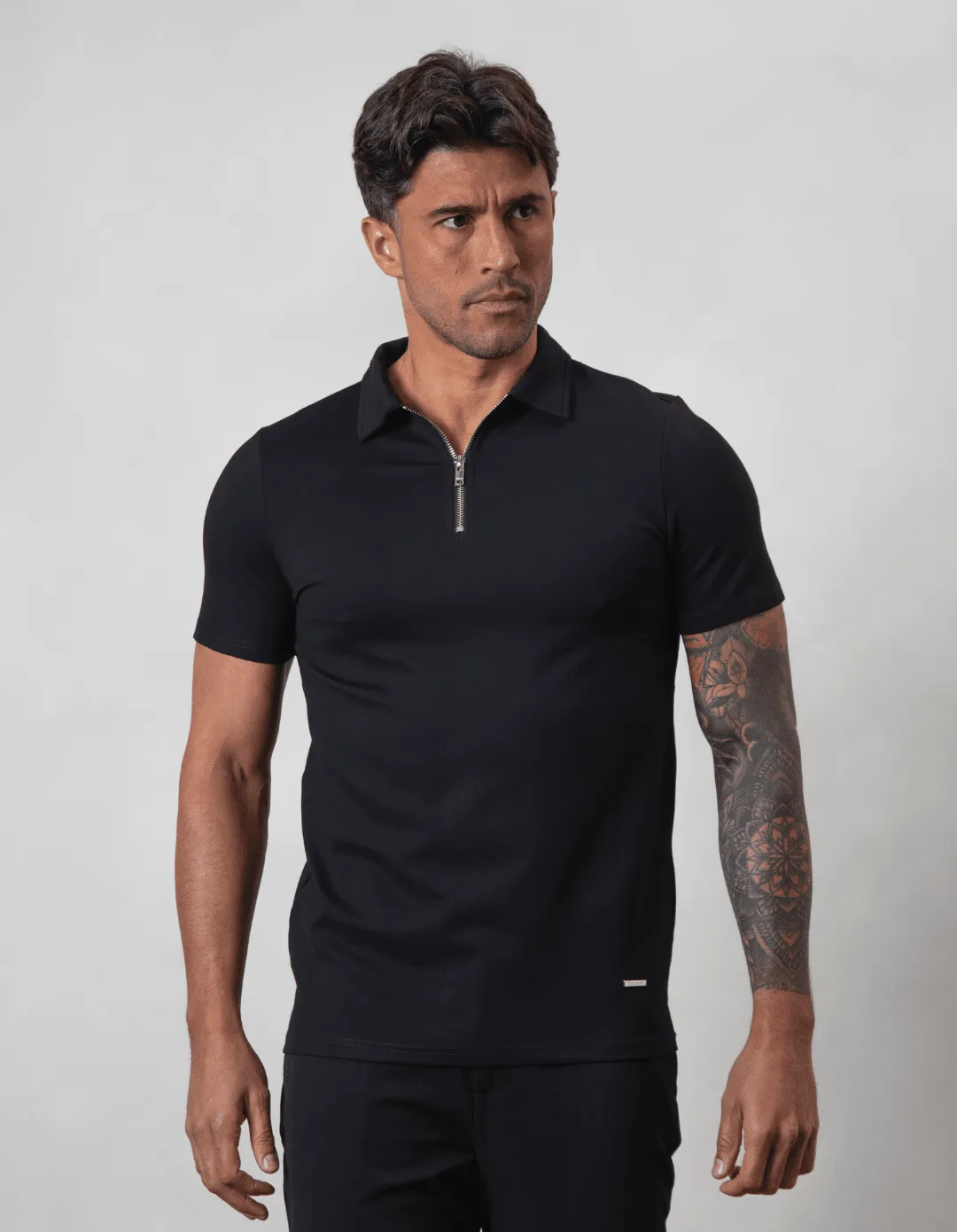 Black Premium S/S Zip Polo