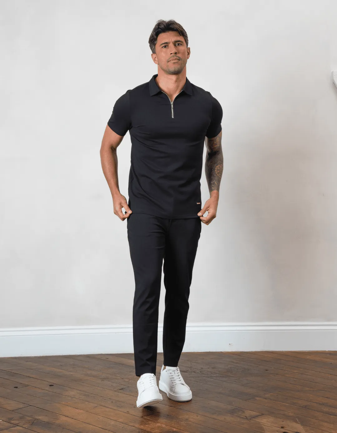 Black Premium S/S Zip Polo