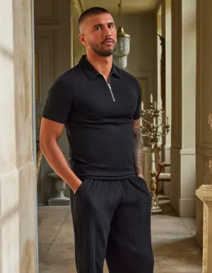 Black Premium S/S Zip Polo