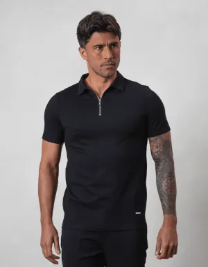 Black Premium S/S Zip Polo
