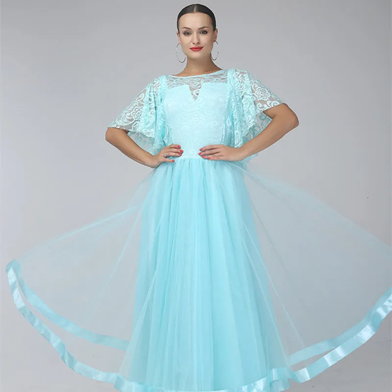 Ice Blue Lace Ballroom Performance Dance Dress