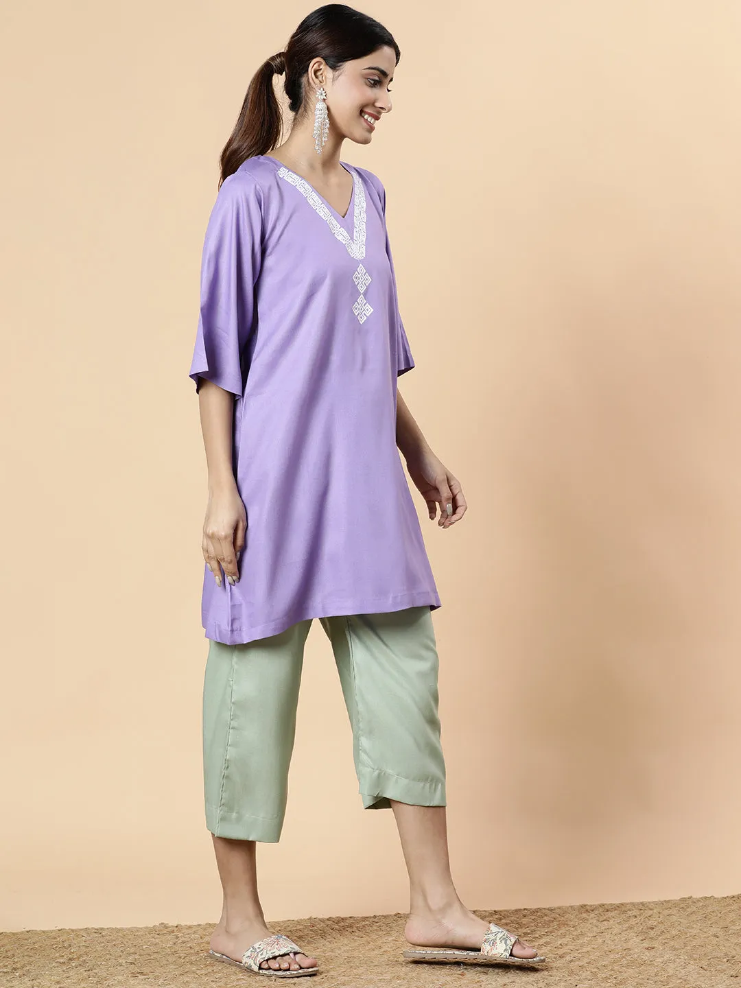 Lavender Rayon Kurti - Jacaranda