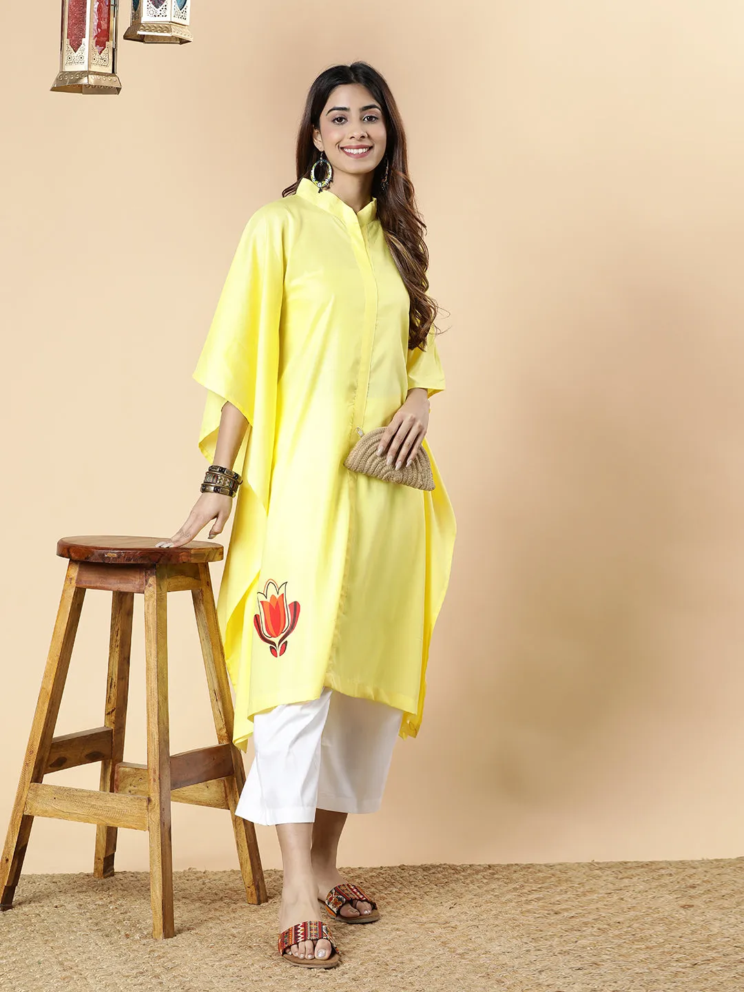 Lemon Rayon MandarinKurta - Spice