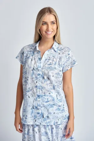 Lightweight Cotton Shirt With Ladder Lace Deep Blue Print