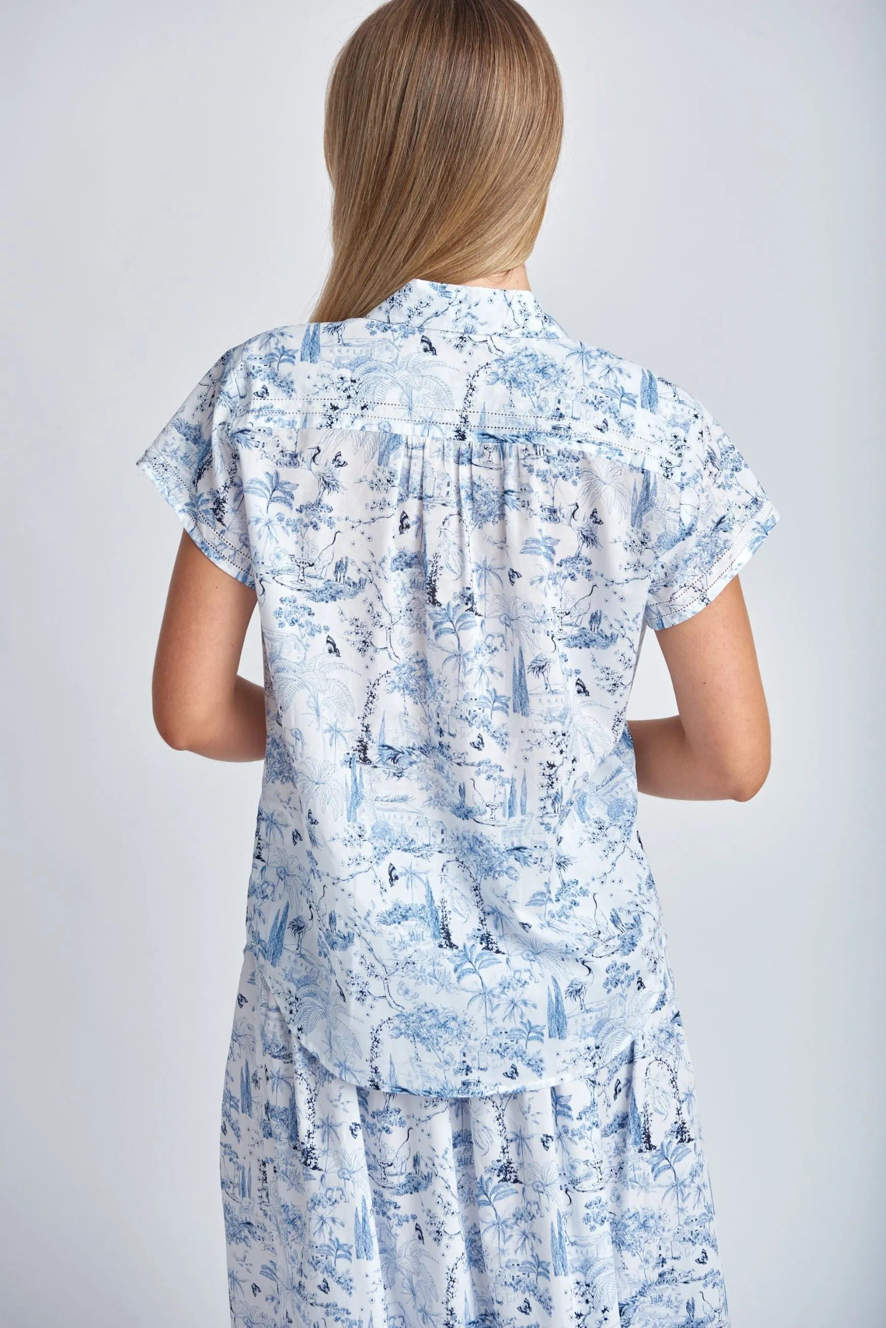 Lightweight Cotton Shirt With Ladder Lace Deep Blue Print
