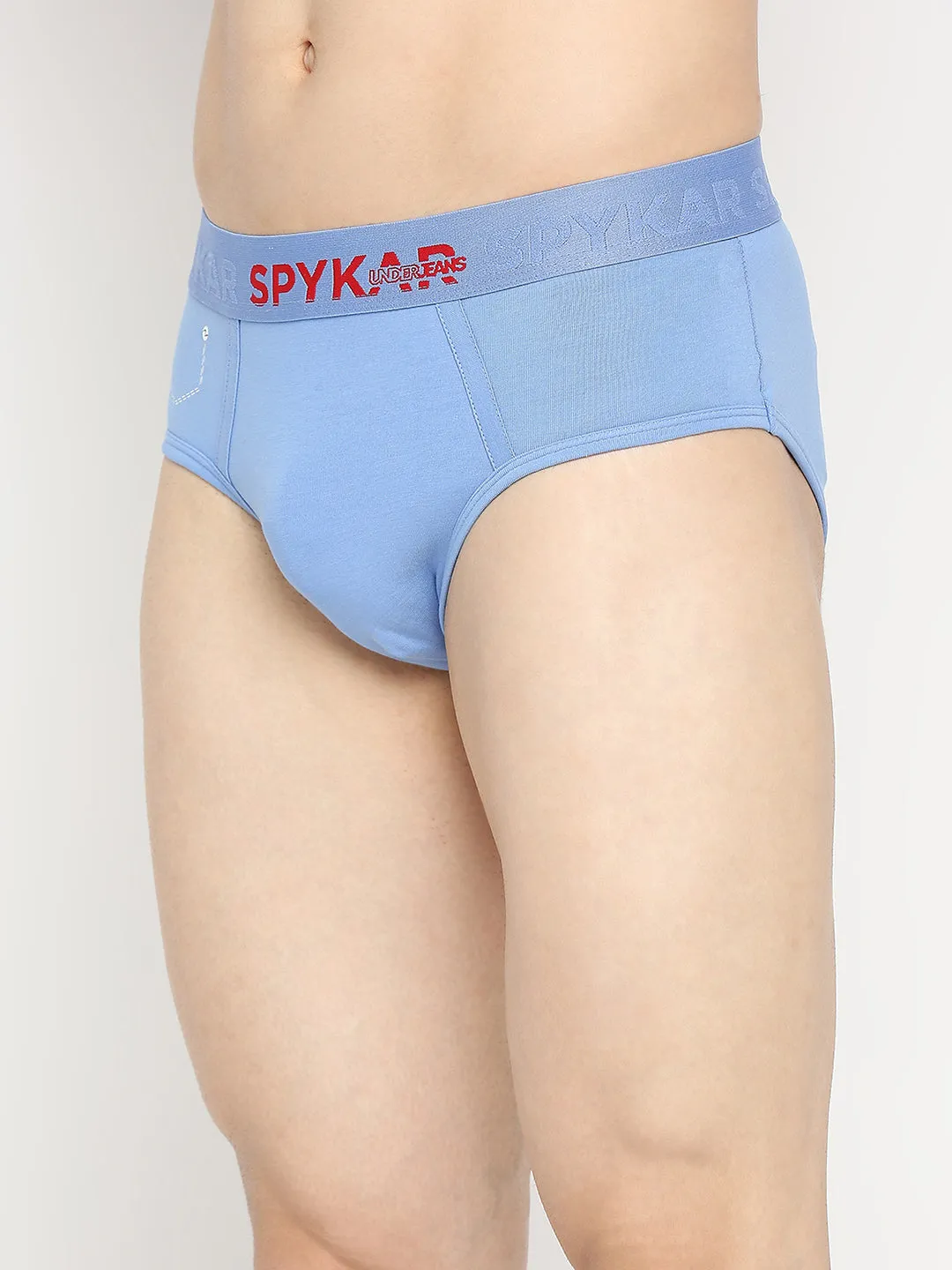Men Premium Bright Blue Cotton Blend Brief - Underjeans By Spykar