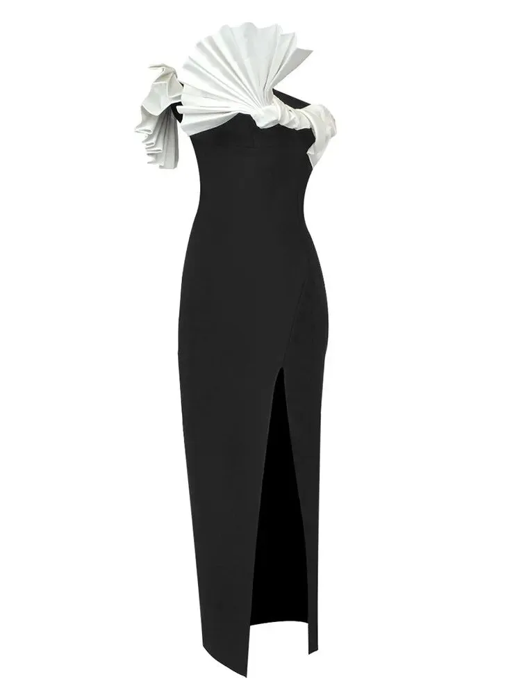 Pre Order:  Ruffled Top Thigh Split Midi Dress