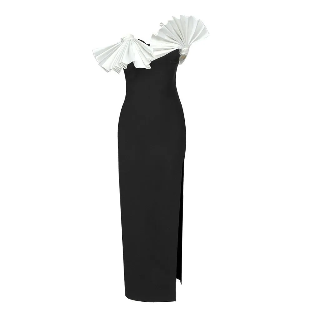 Pre Order:  Ruffled Top Thigh Split Midi Dress