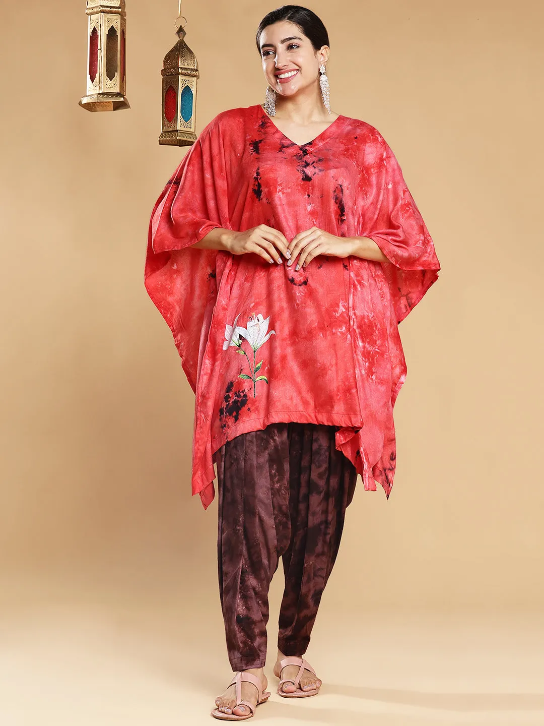 Red Rayon TieDyeKurta - Riri